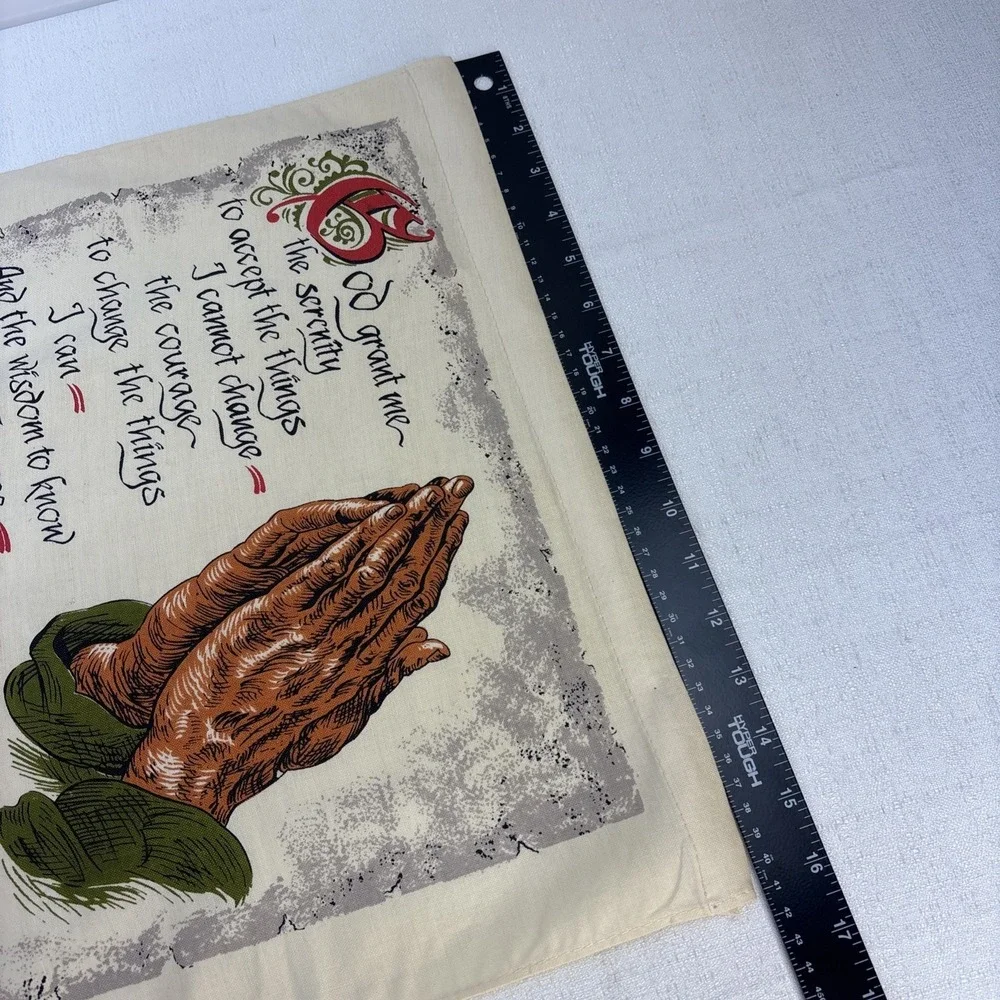 1977 Vtg Hanging Calendar Tea Towel Praying Hands Serenity Prayer God Grant‎ Me